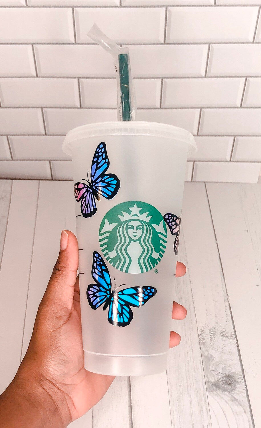 STARBUCKS Custom Reusable Cold Cup Tumbler with 24oz | Sunflower Butterfly